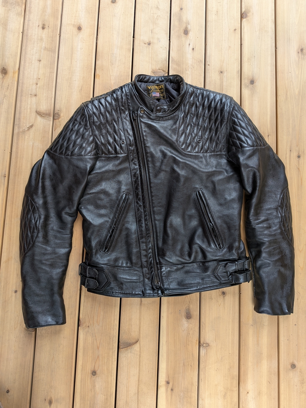 Vanson Black Quilted Leather Motorcycle Jacket - Men's